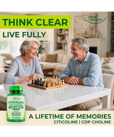 Great Billiom Citicoline CDP Choline 1000mg - Extra Strength Brain Supplements for Memory and Focus, Choline Supplements - Non-GMO Nootropic with Acetylcholine Support - 90 Vegetarian Capsules - Buy Online on GoSupps.com