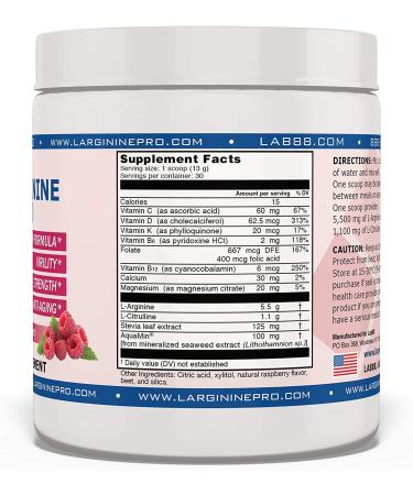 L-arginine Pro Supplement - 5500mg L-arginine + 1100mg L-Citrulline Raspberry - 13.76oz Pack - Buy Online on GoSupps.com