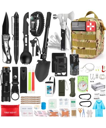 235Pcs Emergency Survival Kit and First Aid Kit Professional Survival Gear Tool with IFAK Molle System Compatible Bag, Gift for Men Camping Outdoor Adventure Boat Hunting Hiking Home Car & Earthquake Camouflage