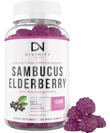 Sambucus Black Elderberry Gummies with Zinc and Vitamin C - Herbal Supplement for Immunity - Max Strength Antioxidant and Immune Support for Adults and Kids - 120 Gummies (2 Month Supply)