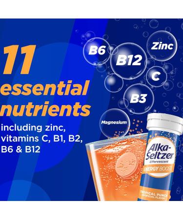 Alka-Seltzer Energy Boost - Caffeine & Guarana B Vitamins for Mental Alertness Fizzy Sugar-Free Tablets | 10ct Tropical Punch Flavor - Buy Online on GoSupps.com