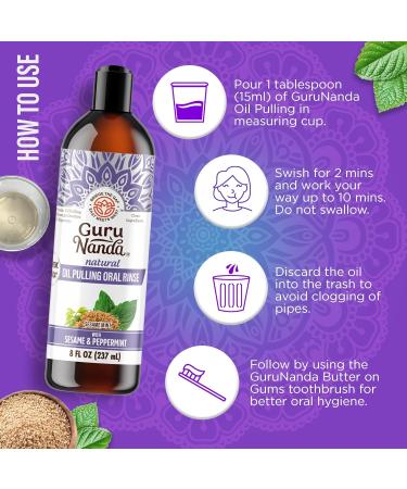 GuruNanda Sesame Mint Oil Pulling Mouthwash for Gentle & Natural Oral Care Pure Sesame & Mint Extracts Supports Happy Gums & Oral Hygiene Alcohol-Free 8 Oz - Buy Online on GoSupps.com