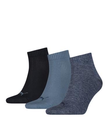 PUMA Unisex Plain Quarter Socks (3 Pack) 43-46 Denim Blue