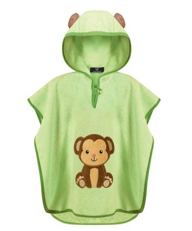 Laynenburg Premium bathing poncho children with hood - 100% cotton - Oeko Tex - Baby young girls towel poncho terryon 3-5 years of green - monkey