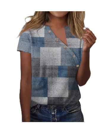 Womens Short Sleeve Tops Oversized V Neck Pullover Trendy Loose Shirt Top Printed Casual Button Down T Shirt 1-blue 3X-Large