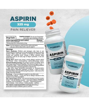 CUREWELL Enteric Coated Aspirin Tablets 325mg (500 Count) NSAID Pain Reliever & Fever Reducer Coated Aspirin for Adults - Regular Strength for Headache Arthritis Menstrual & Muscle Pain - Buy Online on GoSupps.com