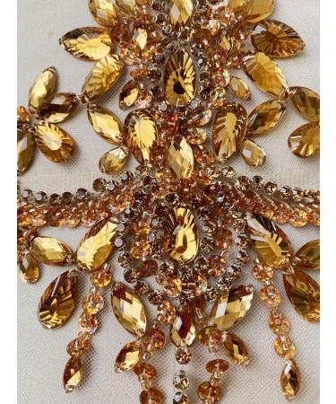 Handmade Rhinestone Patches Trim Crystal Beads Applique - Champagne - Buy Online on GoSupps.com