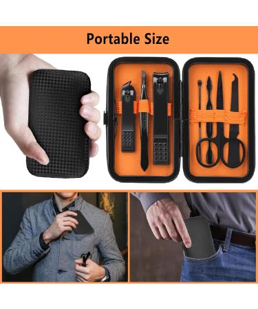 8PC Black-Orange Manicure Set for Men | Travel Nail Care Kit | Personal Care & Pedicure Tools | Perfect Gift for Family & Friends - Buy Online on GoSupps.com