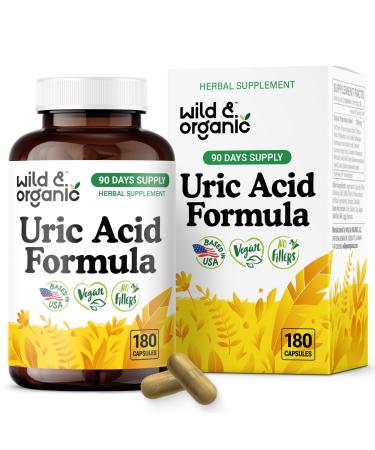 Wild & Organic Uric Acid Formula Capsules - Uric Acid Cleanse Support - Antioxidant Supplement with Tart Cherry Powder Dandelion Root & Celery - Vegan No Fillers Non-GMO - 180 Count 180 Count (Pack of 1)