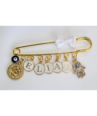 Personalized Baby Pin with Name - Infidel Brooch Lucky Charm Stroller Pin for Boys & Girls | Blue Eye & Hand Design - Buy Online on GoSupps.com