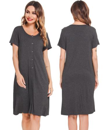 Lovasy Women's Nightdress - Soft Maternity Nightie with Pockets in Dark Gray - Buy Online on GoSupps.com