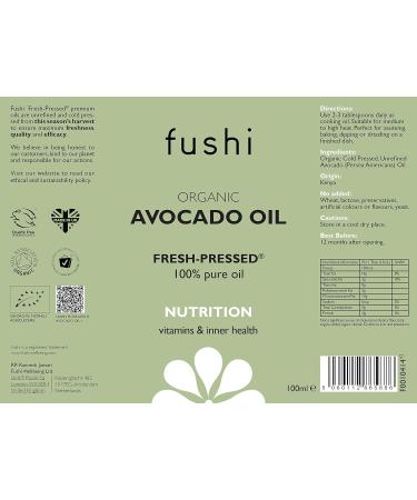 Fushi Avocado Organic Oil 100ml Extra Virgin Biodynamic Harvested Cold Pressed - Buy Online on GoSupps.com