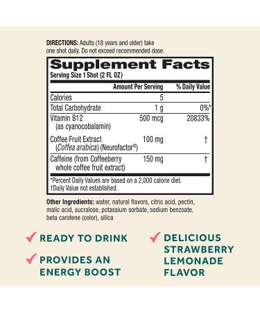 Neuriva Brain + Energy Shots - Nootropic Supplement for Focus & Energy Boost - 12 Count Strawberry Lemonade - Buy Online on GoSupps.com