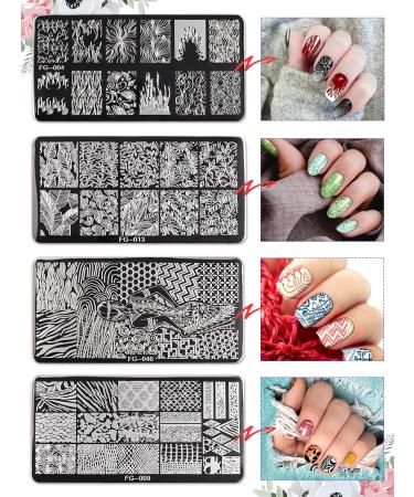EBANKU 8 PCS Nail Stamping Plates Set - Flowers, Butterflies, Leaves & Ripples | DIY Nail Art Decoration Kit with Rotation Stamper & Scraper - Buy Online on GoSupps.com