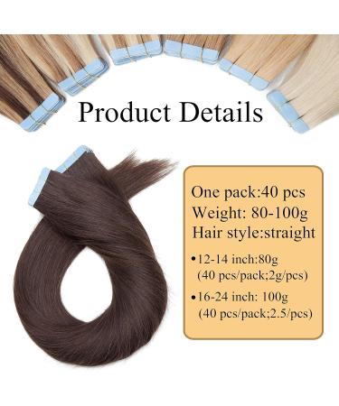 40 Pieces Tape In Hair Extensions - 100% Remy Human Hair - Dark Brown #2 - 30 cm with 10 Free Adhesive Tapes - International Shipping - Buy Online on GoSupps.com