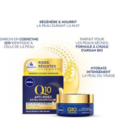NIVEA Q10 Power Anti-Wrinkle Extra-Nourishing Night Cream (1 x 50 ml) Face Care Enriched with Organic Argan Oil & Natural Q10 Night Cream for Dry to Very Dry Skin - Buy Online on GoSupps.com