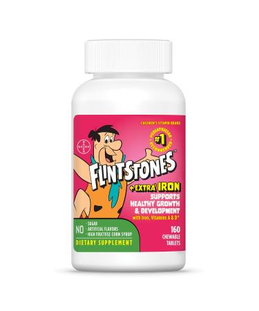Flintstones Chewable Kids Multivitamin with + Extra Iron Toddler & Kid Vitamins with Vitamin C D Vitamin B12 & Iron for Kids 160 Count (Packaging Will Vary) 70.0 Servings (Pack of 1)