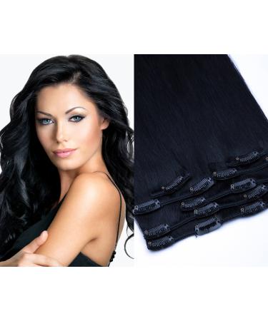 Clip in extensions real hair hair extension glamxtensions 7 - partly in color No. 01 black and length 80cm / weight 100g - remy real hair