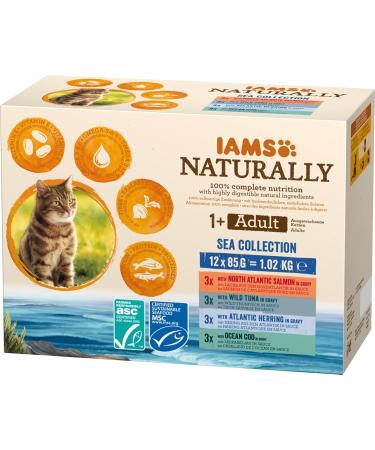 IAMS Naturally Caste Wate in Sauce - High-Quality Fish Wet Food for Adult Cats | Sea Collection 12 x 85g - Buy Online on GoSupps.com