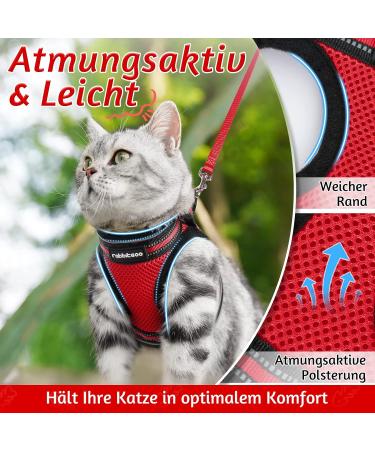 Rabbitgoo Adjustable Cat Harness & Leash Set - Reflective Soft Strap for Cats & Kittens - Red (1 Pack) - Ideal for International Shipping - Buy Online on GoSupps.com