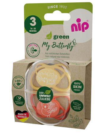 Nip Schnuller Green My Butterfly Pacifier | Sustainable Silicone Jaw-Friendly Design | Size 3 (16-32 Months) - Orange - Buy Online on GoSupps.com