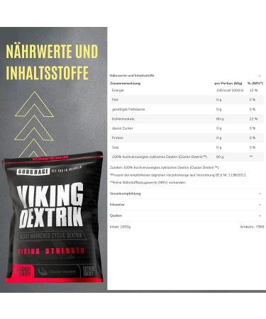 Godsrage Cluster Dextrin - Viking (1000 g) | Premium Pre Workout Booster | High Bioavailability | Made in Germany | Optimal Energy for Intensive Training - Buy Online on GoSupps.com
