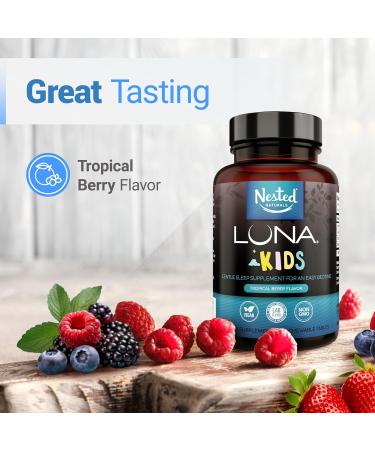 Nested Naturals Luna Kids Sleep Supplement - for Children & Melatonin Sensitive Adults - Gentle Herbal Supplement with Chamomile Melatonin & Valerian - 180 Chewable Tablets (60 Per Bottle) - Buy Online on GoSupps.com