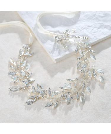 SweetV Flower-Leaf Bridal Headpiece | Wedding Hair Accessory for Brides | Rhinestone Opal Headband | Silver Flower Girl Bridesmaid Piece - Buy Online on GoSupps.com