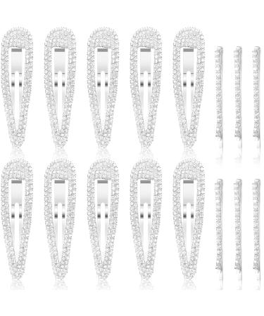 16 Pieces Rhinestone Snap Hair Clips Hairpin Crystal Rhinestone Metal Snap Hair Barrettes Bridal Hair Barrettes Pins for Women Girls Wedding Hairpins (Silver)