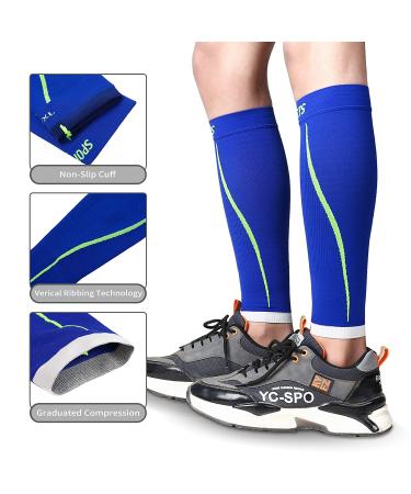 Calf Compression Sleeves Men Running Socks - 2 Pairs, 15-20mmHg Support for Shin Relief & Varicose Leg, Breathable Medical Brace Wrap (Black+Blue, XXL) - Buy Online on GoSupps.com