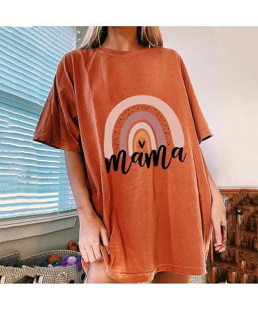 Mama Rainbow Print T Shirt for Women - Funny Letter Graphic Tee - Plus Size Summer Casual Blouse - D-Orange Large - Buy Online on GoSupps.com