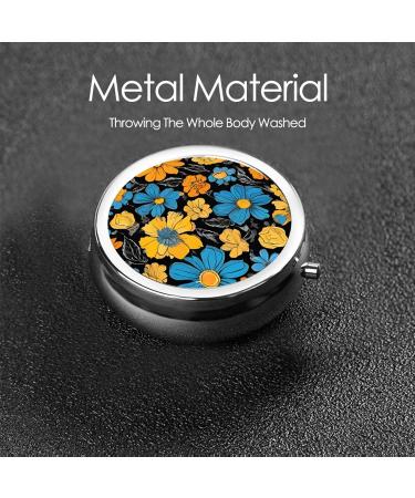 Hippie Pattern Round Pill Box - 3 Compartment Mini Travel Medicine Organizer & Decorative Pocket Purse for Vitamins & Tablets - Buy Online on GoSupps.com