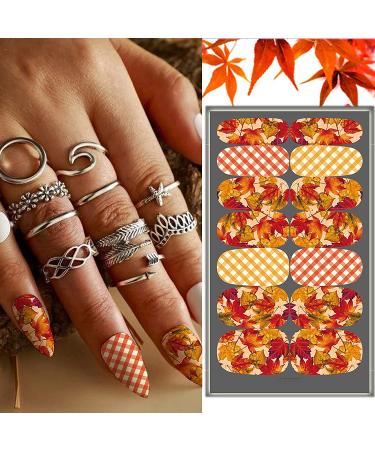 Gorvalin Maple Leaf Fall Nail Wraps - 12 Sheets | Self-Adhesive Thanksgiving Nail Art Stickers for Women and Girls | DIY Nail Design Decoration - Buy Online on GoSupps.com