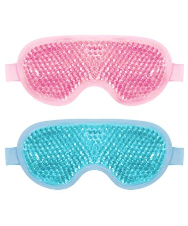 Cooling Eye Mask 2 Pack Gel Cold Eye Mask for Puffy Eyes Eye Mask for Dark Circles Dry Eyes Cold & Warm Sleep Compress for Post Surgery Puffiness Allergies Sinuses (Blue & Pink