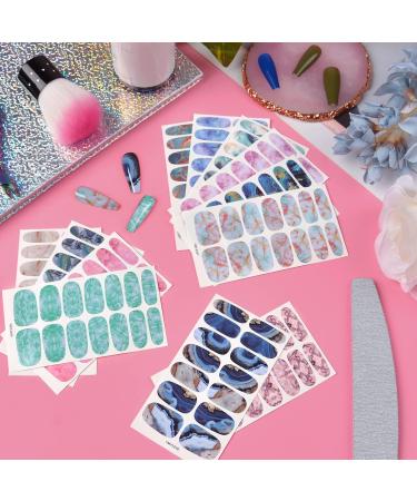 Kalolary 12-Piece Color Gradient Marble Nail Polish Stickers - Self-Adhesive Full Nail Wraps with Nail File | Trendy Monochrome Designs for Effortless Nail Art - Buy Online on GoSupps.com