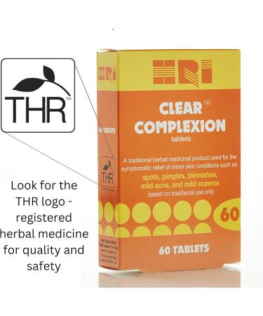HRI Clear Complexion Tablets - 60 Count for Symptomatic Relief of Skin Conditions - Spots, Pimples, Blemishes, Acne, Eczema - Pack of 1 - Buy Online on GoSupps.com