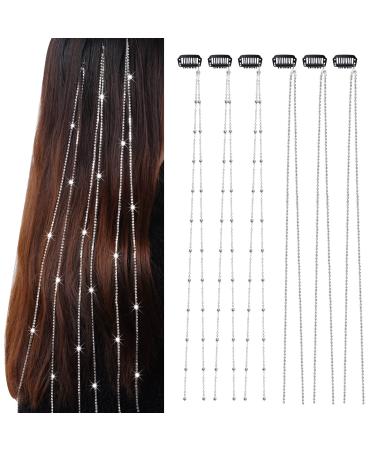 hoyuwak 6Pcs Hair Jewelry for Braids Bling Long Rhinestone Tassel Hair Chains with Clips Silver Extension Tinsel Hair Charms Accessories for Women Girls Hairstyle Decoration(2 Styles) rhinestone and bead