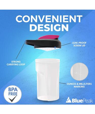 BluePeak 20 oz Protein Shaker Bottle with Dual Mixing Technology, Loop Top, BPA Free - 2 Pack (Black & Pink) - Buy Online on GoSupps.com
