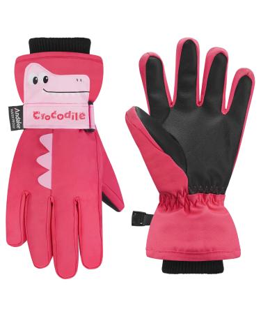 Andake Waterproof &Breathable Kids Snow Gloves 7-9Y Toddler Winter Warm Ski Gloves Kids Mittens for Boys Girls 4-6Y Pink