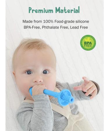 Teething Tubes with Safety Shield - Baby Hollow Teether Sensory Toys with Food-Grade Silicone for Infants 3-12 Months - 1 Pair in Blue and Grey with Cleaning Brushes - Buy Online on GoSupps.com