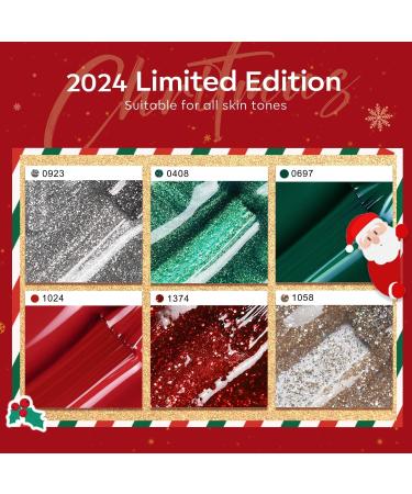 Modelones Gel Nail Polish 6 Colors Christmas Winter Sparkle Dark Green Red Glitter Silver Champagne Rose Gold New Year Shades Gel Polish Kit Fall Soak Off Nail Art Manicure Home Gifts for Women - Buy Online on GoSupps.com