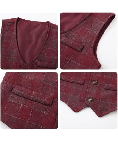 Volunboy Baby Boys Gentleman Suit 4 PCS Set | Toddler Formal Outfit with Waistcoat, Wedding Shirts, Vest, and Bow Tie | 4-5 Years | Red Plaid - Buy Online on GoSupps.com