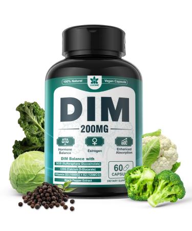 DIM Supplement 200mg/400mg Menopause Supplements for Women Support Hot Flashes Moo-d Swings Slee-p Disturbances Hormone Balance PMS & Pcos Estrogen Supplement for Women w/ DIM SGS & Dong Quai