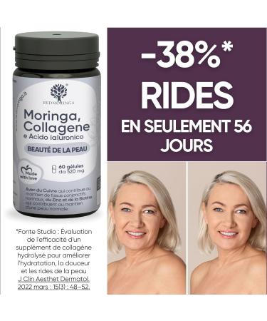 Collagen and Hyaluronic Acid with Copper Zinc Biotin Vitamin A B2 B3 C Moringa Bio | Supplement for Skin and Joints | Anti-Wrinkle | Made in Italy RedMoringa (180 Capsules) - Buy Online on GoSupps.com