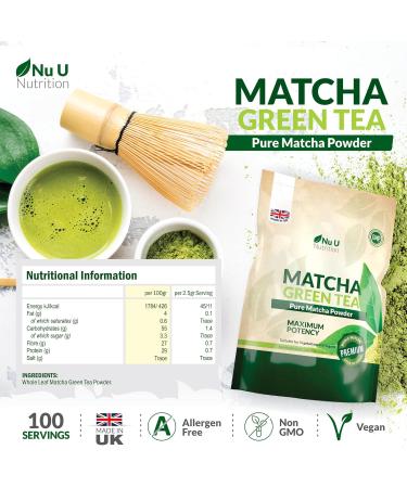 Matcha Green Tea Powder - 250g Double Size Pouch - 100 Servings - Vegan & Vegetarian - Culinary Grade - For Smoothies Drinks & Baking - Buy Online on GoSupps.com
