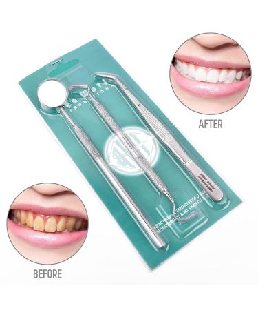Stainless Steel Dental Plaque Remover Kit - 3 Pcs Dental Cleaning Set with Dentist Mirror for Men, Women, Kids - Home Use - Buy Online on GoSupps.com