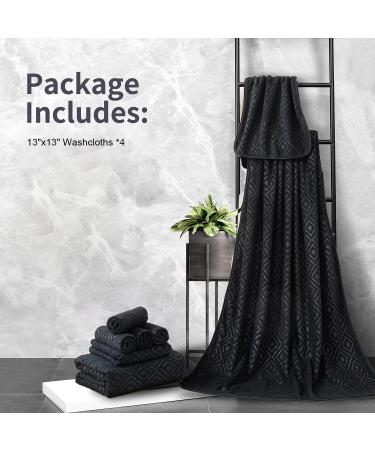 Premium Quality Black Washcloths Set - 4 Pack 13x13 - Soft, Absorbent & Quick Dry Towels for Bathroom, Hotel, Spa, Gym - Microfiber Multipurpose Washcloths - Buy Online on GoSupps.com