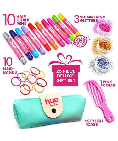 HueLondon Hair Chalk Set for Girls with Glitter - Temporary Hair Color for Kids on Dark Hair | Washable Chalk Hair Dye & Face Paint - Buy Online on GoSupps.com