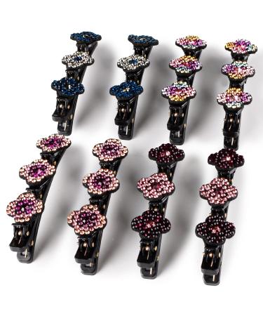 8 Pack Shiny Crystal Stone Braided Hair Clips for Women and Girls - Rhinestone Flower Barrettes with Small Barrettes - Perfect for Thick Hair - Buy Online on GoSupps.com