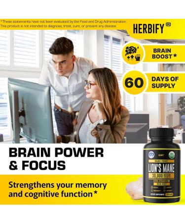 HERBIFY Bundle Lions Mane Capsules & Mullein Drops - Daily Supplement for Memory Focus Clarity & Powerful Lung Cleanse Support - Buy Online on GoSupps.com